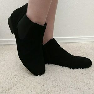 Black suede ankle booties, never worn