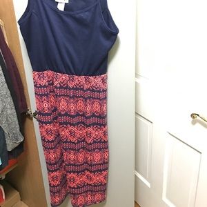 Blue and Orange Midi Dress