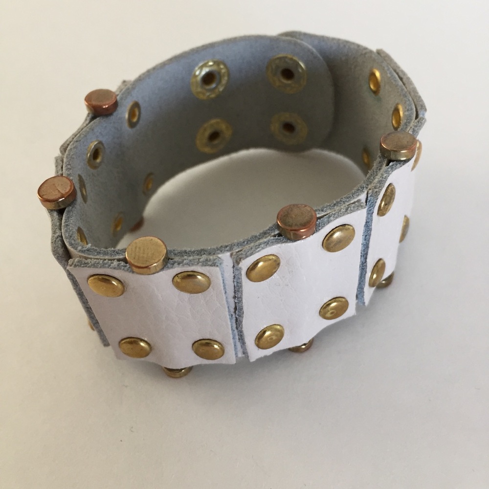 Nude/ Gold Studded Leather Cuff.