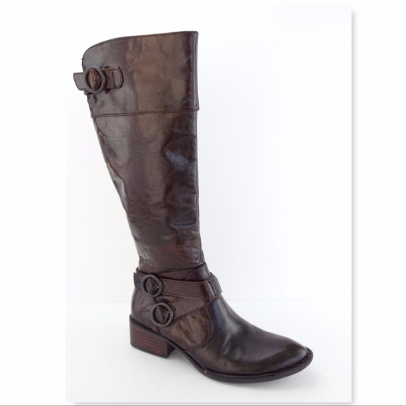 Unworn BORN Crown Brown Buckled Distressed Leather Block Heel Riding Boots 4 - Picture 1 of 6