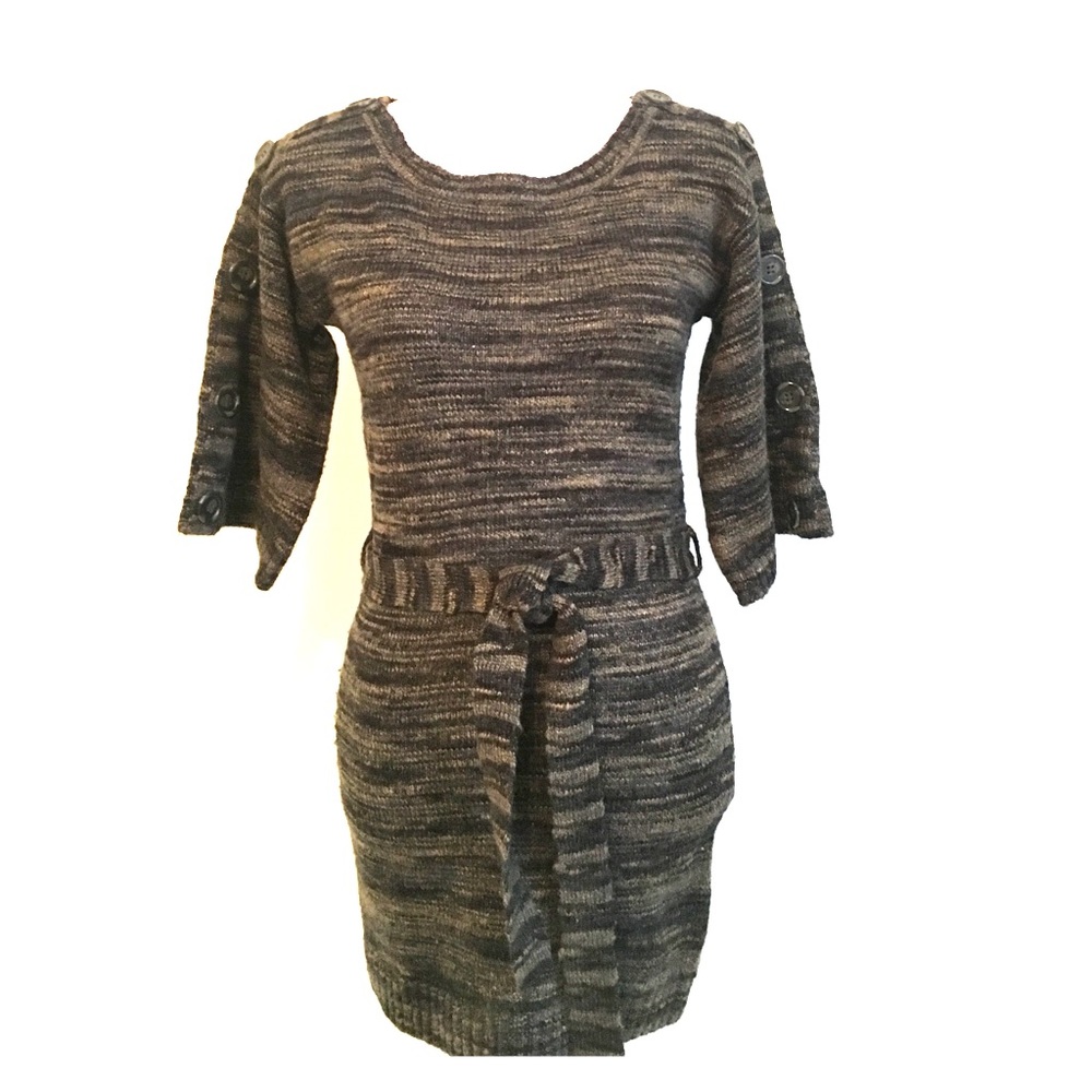 Green & black sweater dress w/ button detail