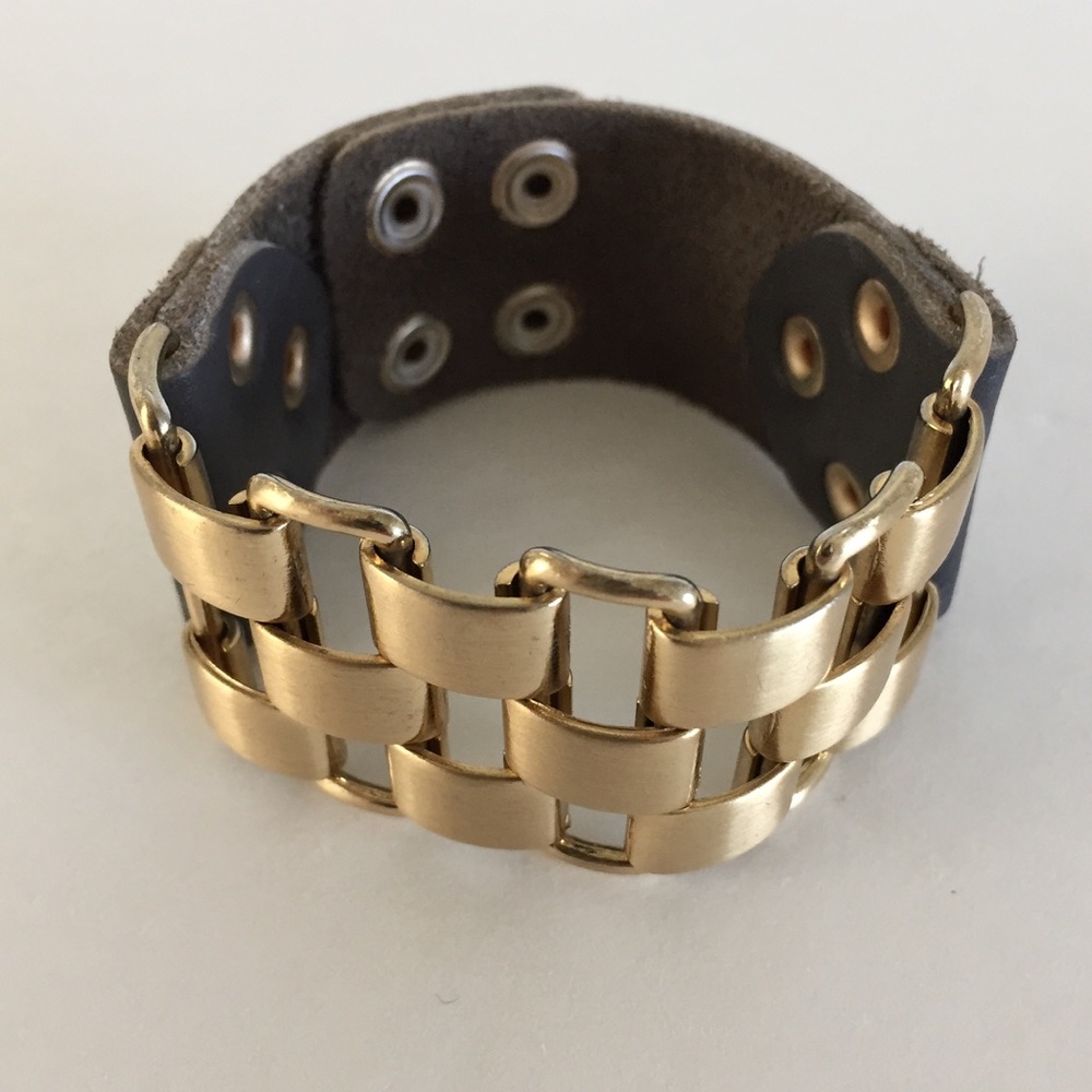 Grey/ Gold Leather Cuff.