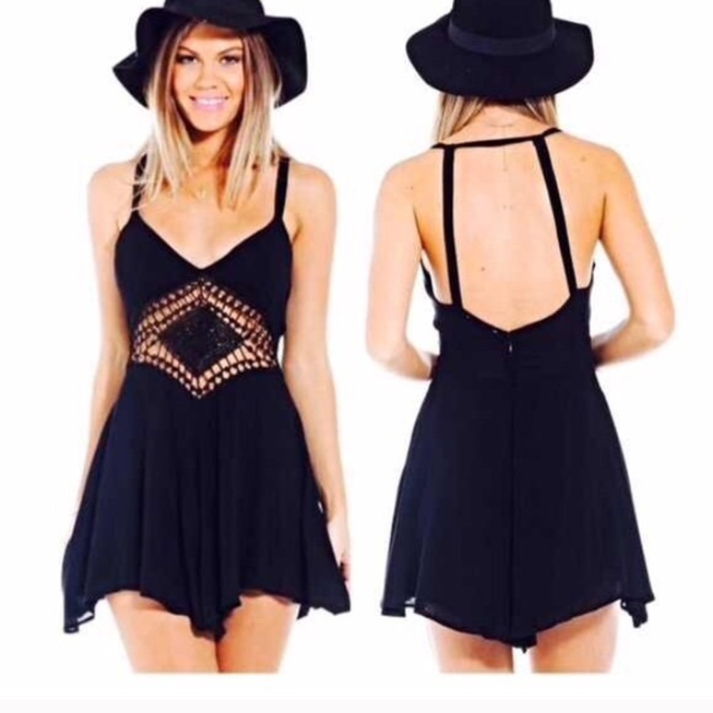 LF Paper Hearts Diamond Crochet Cut Out Romper