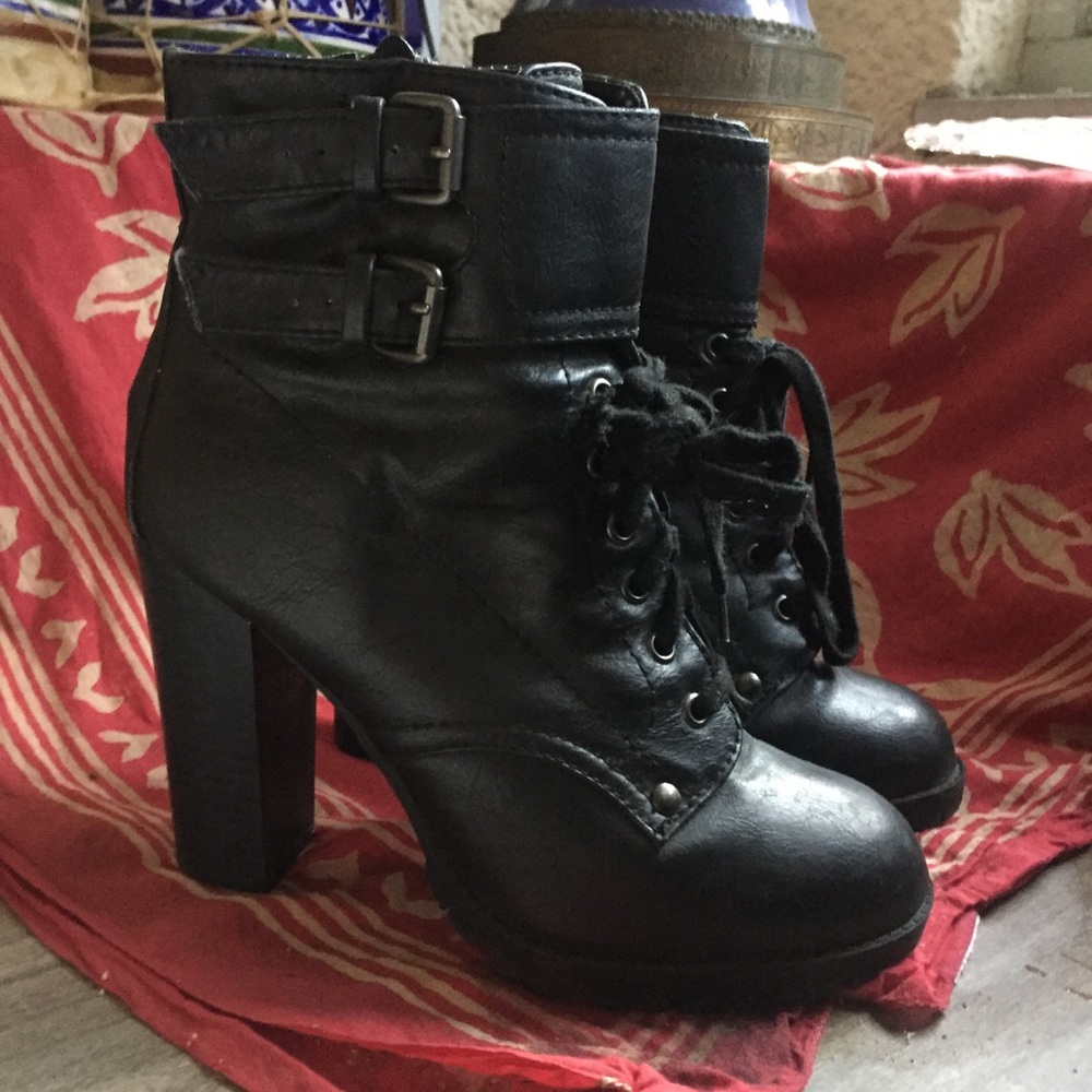 Faux-Leather High-Heeled Boots