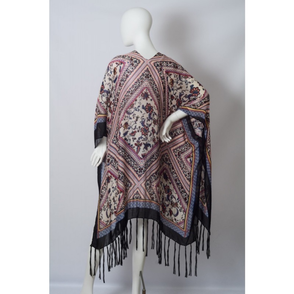 Bohemian Purple Diamond Fringe Boho Gypsy Kimono - Picture 4 of 5