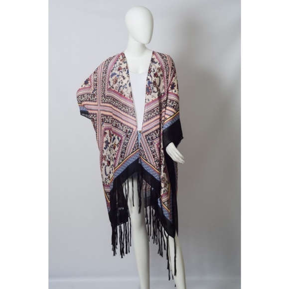 Bohemian Purple Diamond Fringe Boho Gypsy Kimono - Picture 3 of 5