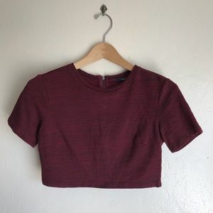 Dark Red Crop Top with Zipper in The Back
