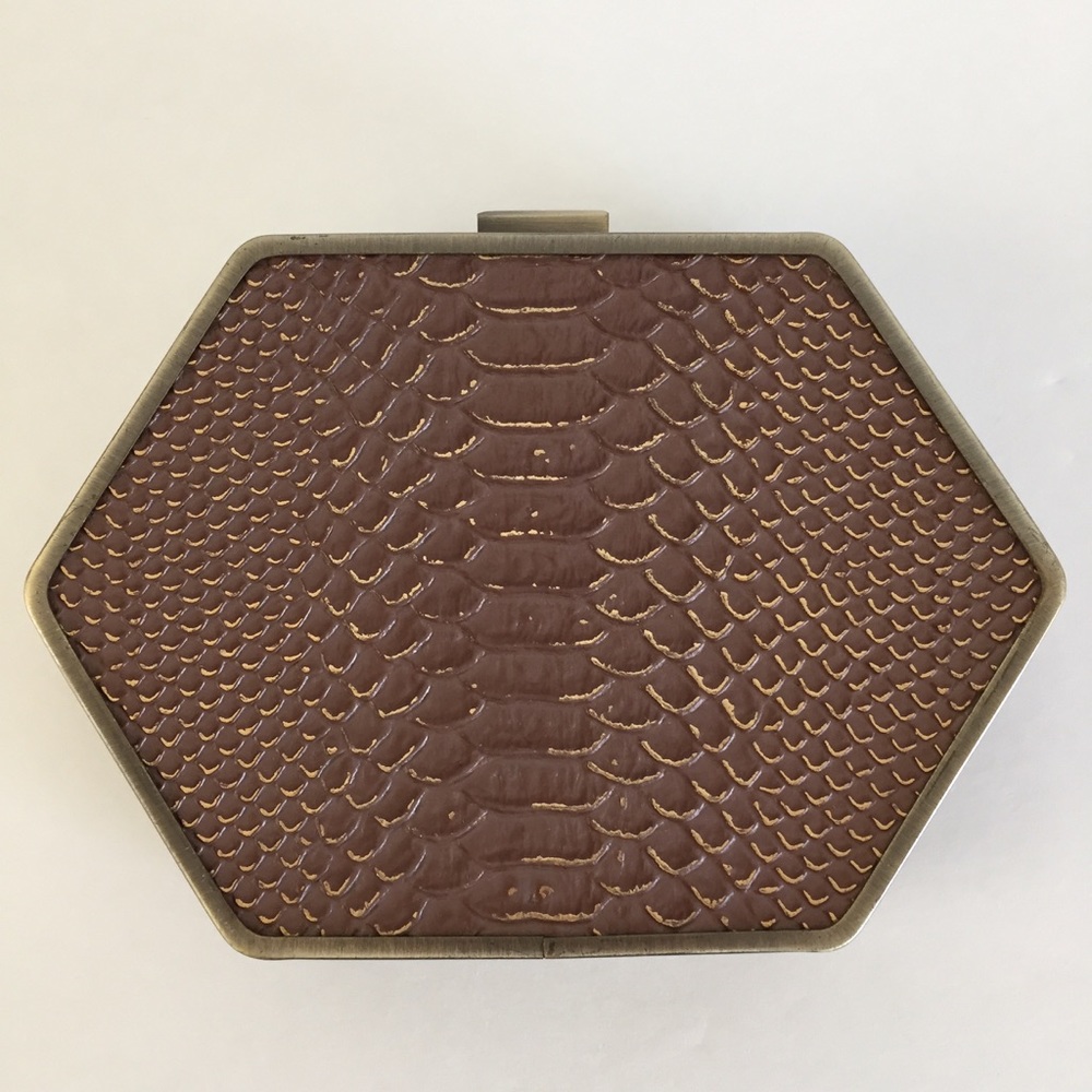 House of Harlow Gold Faux Snake Skin Clutch.