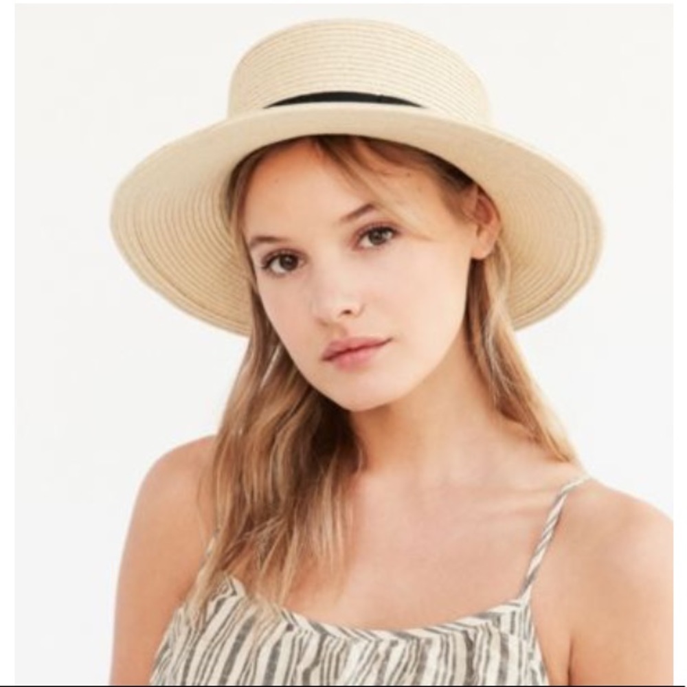 New Ecoté Straw Boater Hat with Black Bow