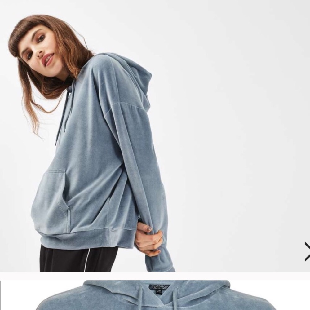 Blue gray velvet hoodie. Topshop