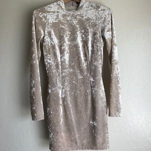 Cream Velvet Long Sleeve Dress