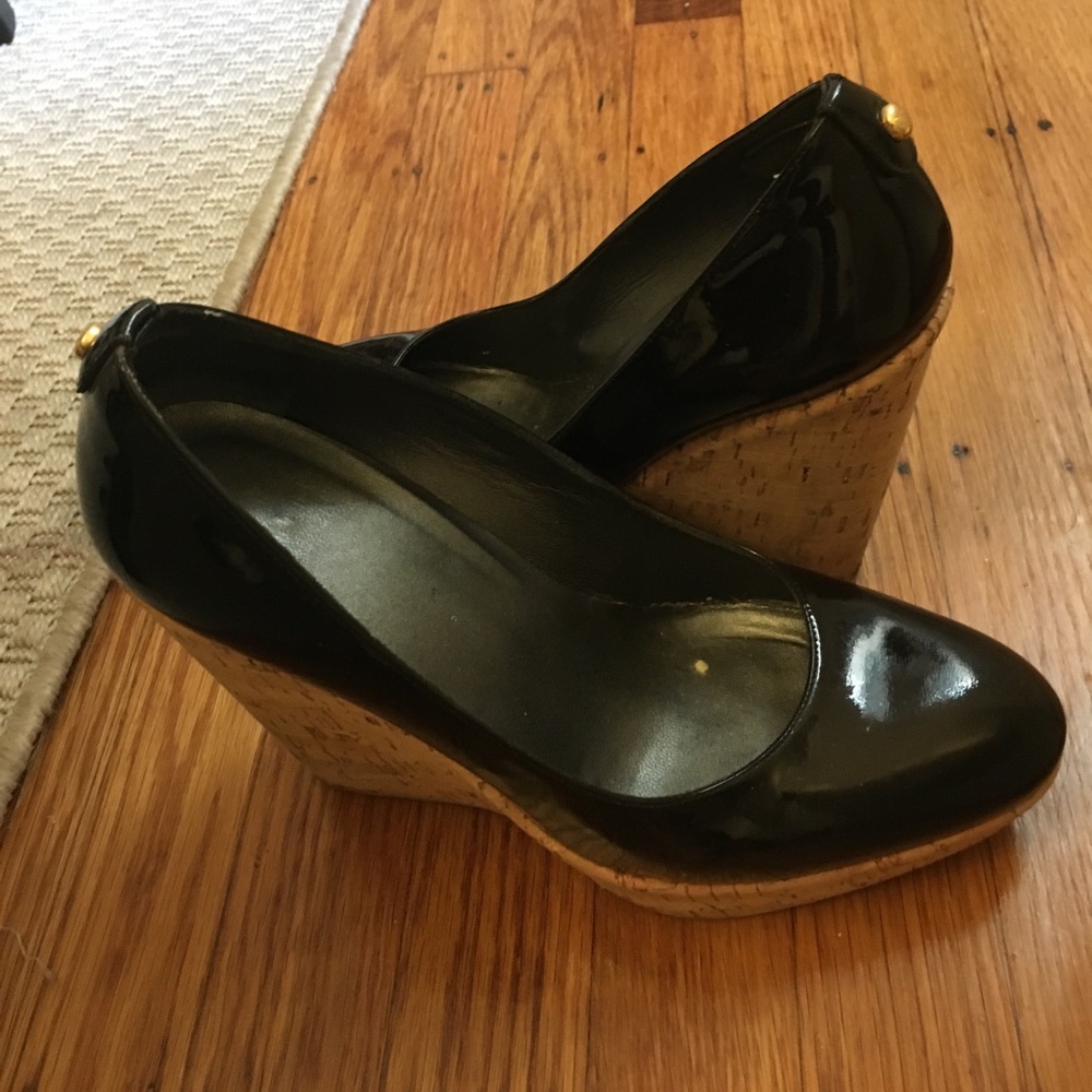Stuart weitzman black cork platform wedges