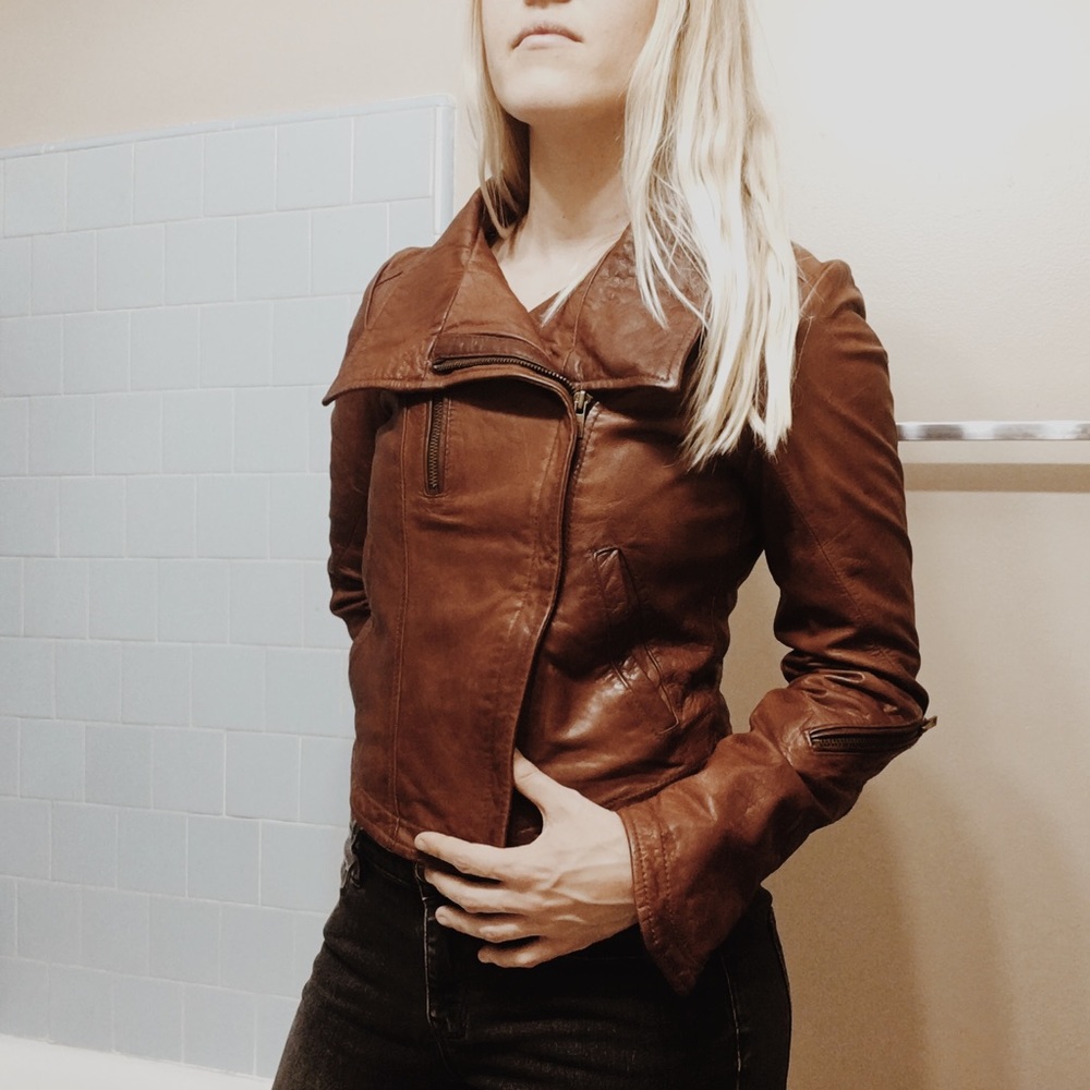 Black Rivet Genuine Leather Brown Jacket