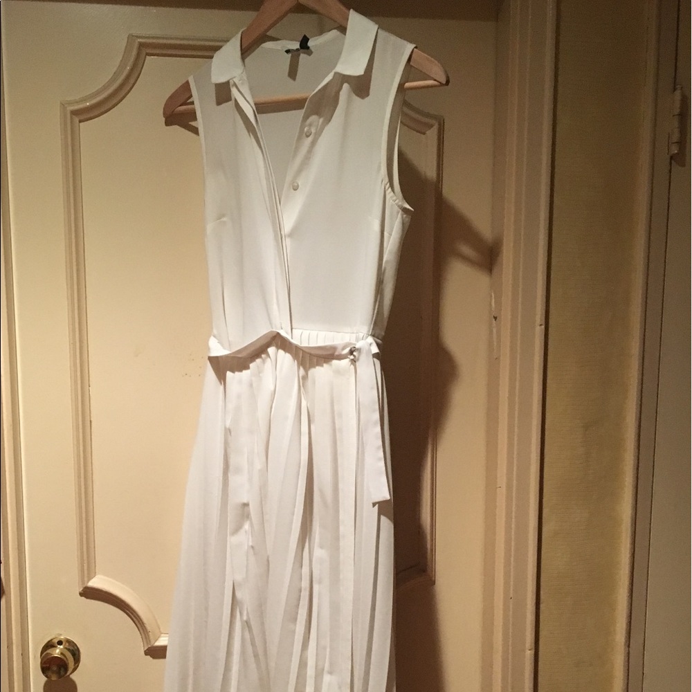 Topshop Dress Long Sheer White Pleated