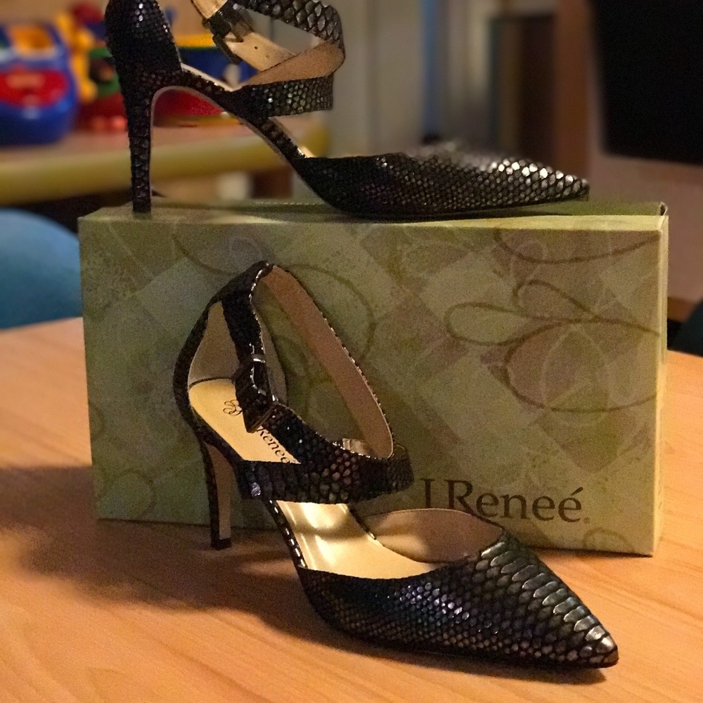 J. Renee Heels with Ankle Strap. Leather Size 11W