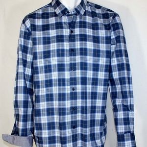 New Hugo Boss Slim Fit Blue Plaid Men's Shirt XXL