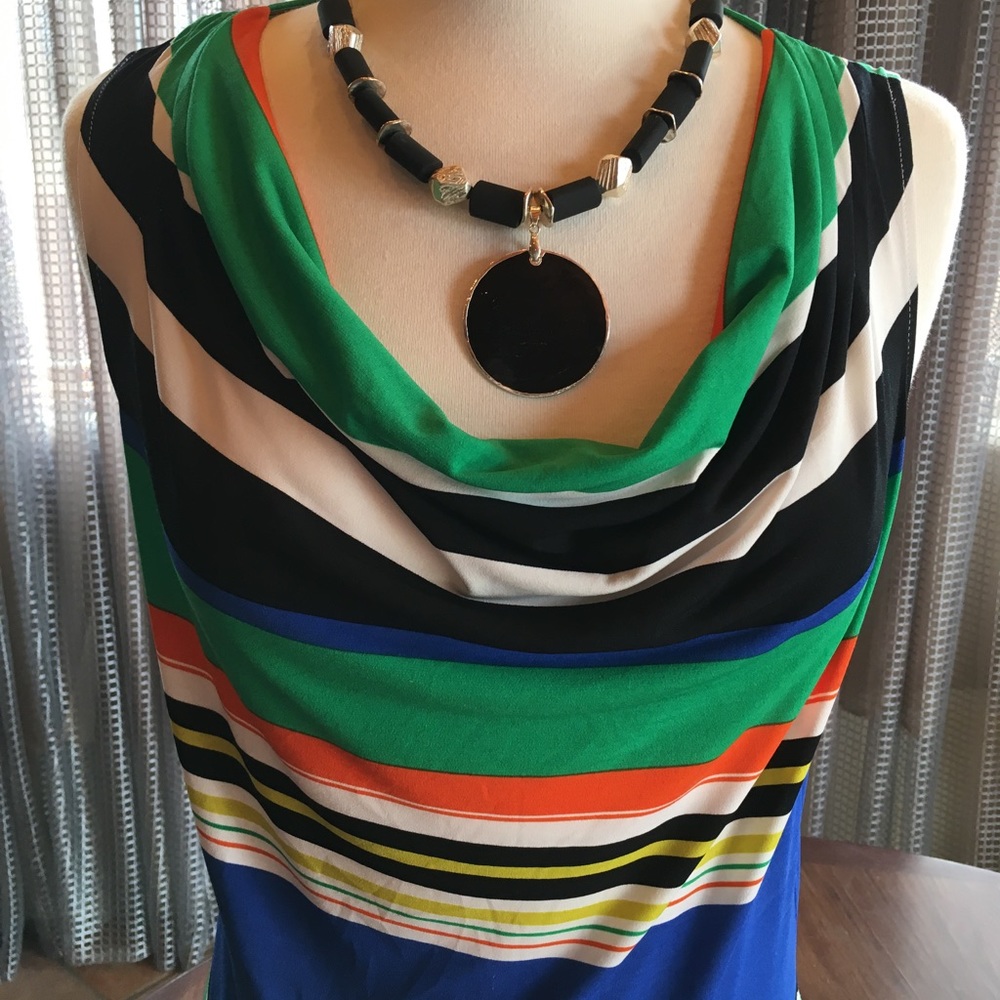 Calvin Klein striped tank w/ black custom necklace