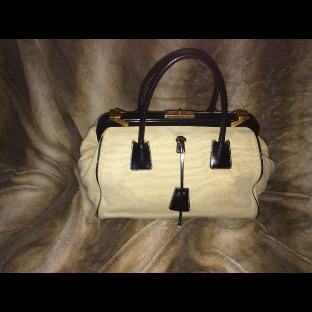 Prada canvas leather locking doctors bag