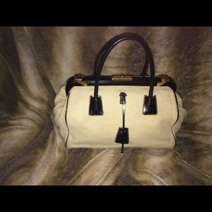 Prada canvas leather locking doctors bag