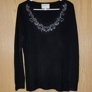 DEBBIE MORGAN Black Rhinestone Embellished Sweater
