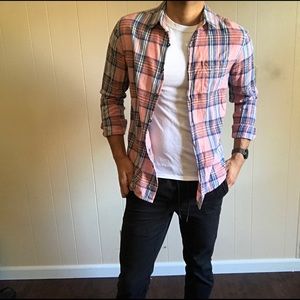 21 men pink stripes button down flannel
