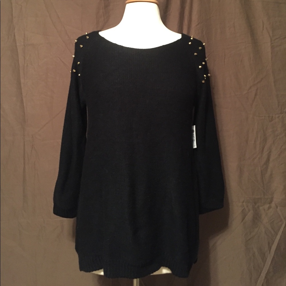 NWT Black Sweater with Gold Studded Shoulders