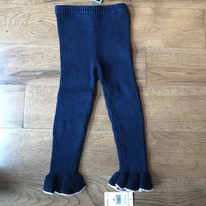 Navy Ribbed Ruffle Leggings NWT