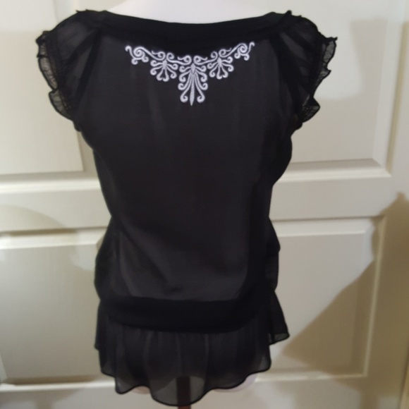 WHBM Black & White Sheer Blouse. Sz XS/S. - Picture 5 of 8