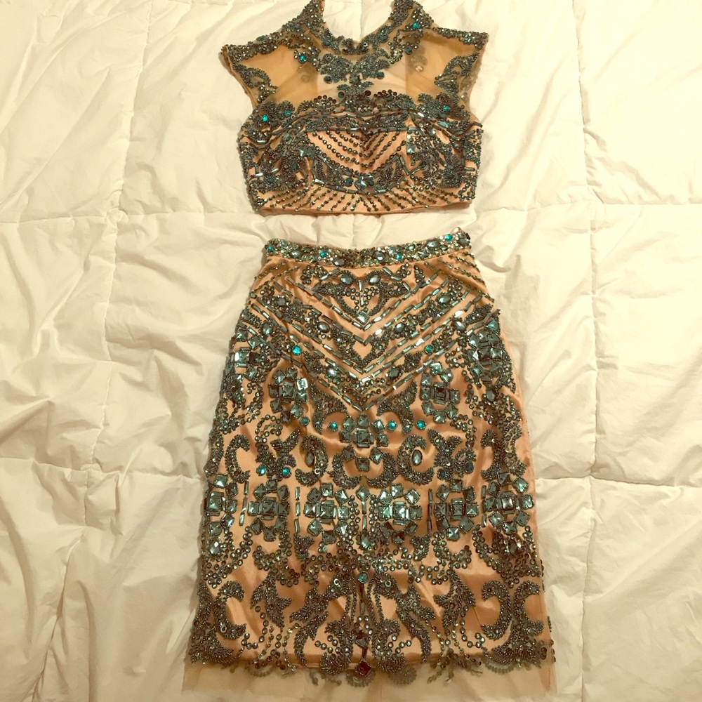 Sherri Hill teal two piece dress