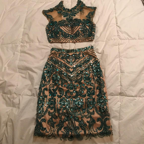 Sherri Hill teal two piece dress - Picture 2 of 2
