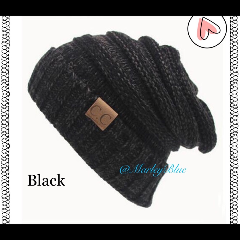 Buy2 Get 1 FREE!!Black n Grey Slouchy Knit Hat