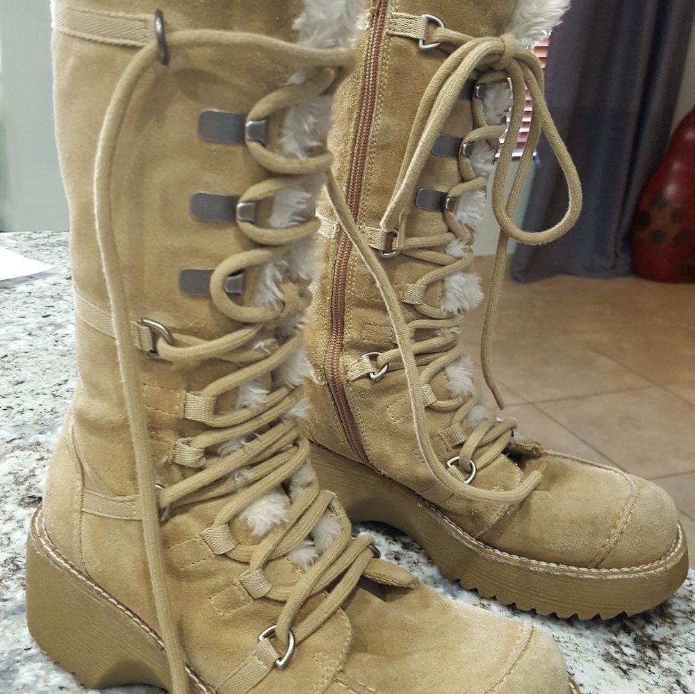 Aldo Suede Camel Brown Faux Fur Winter Boots