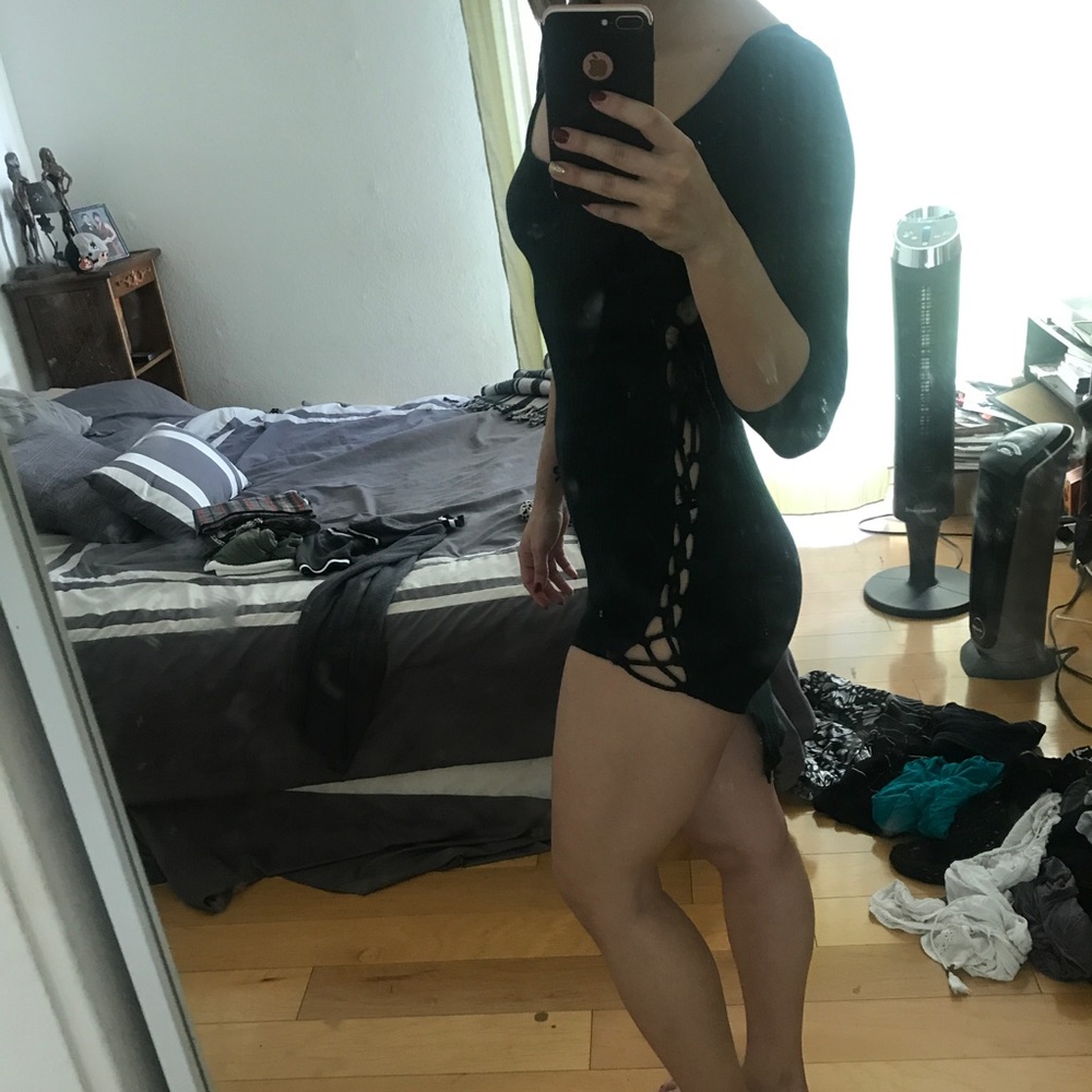 "May Pink" dark green side slit dress size M