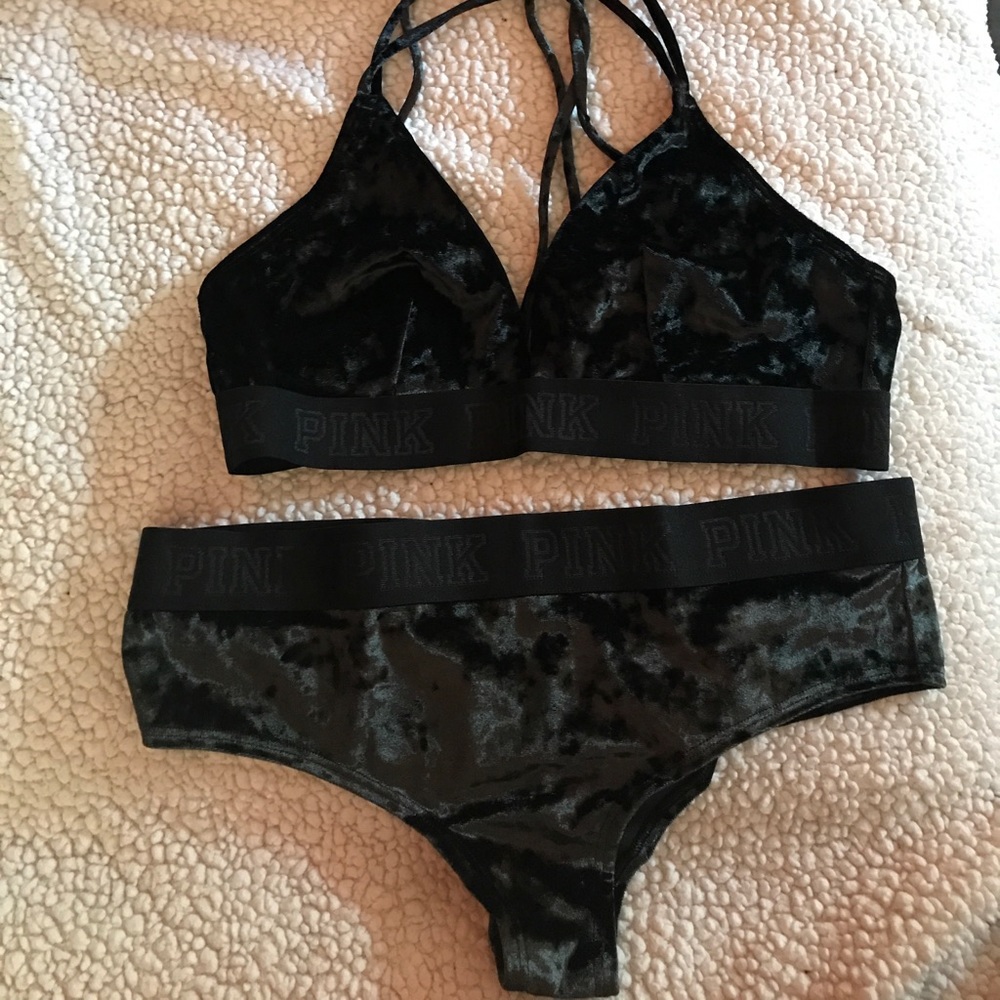 PINK velvet panty & bralette set