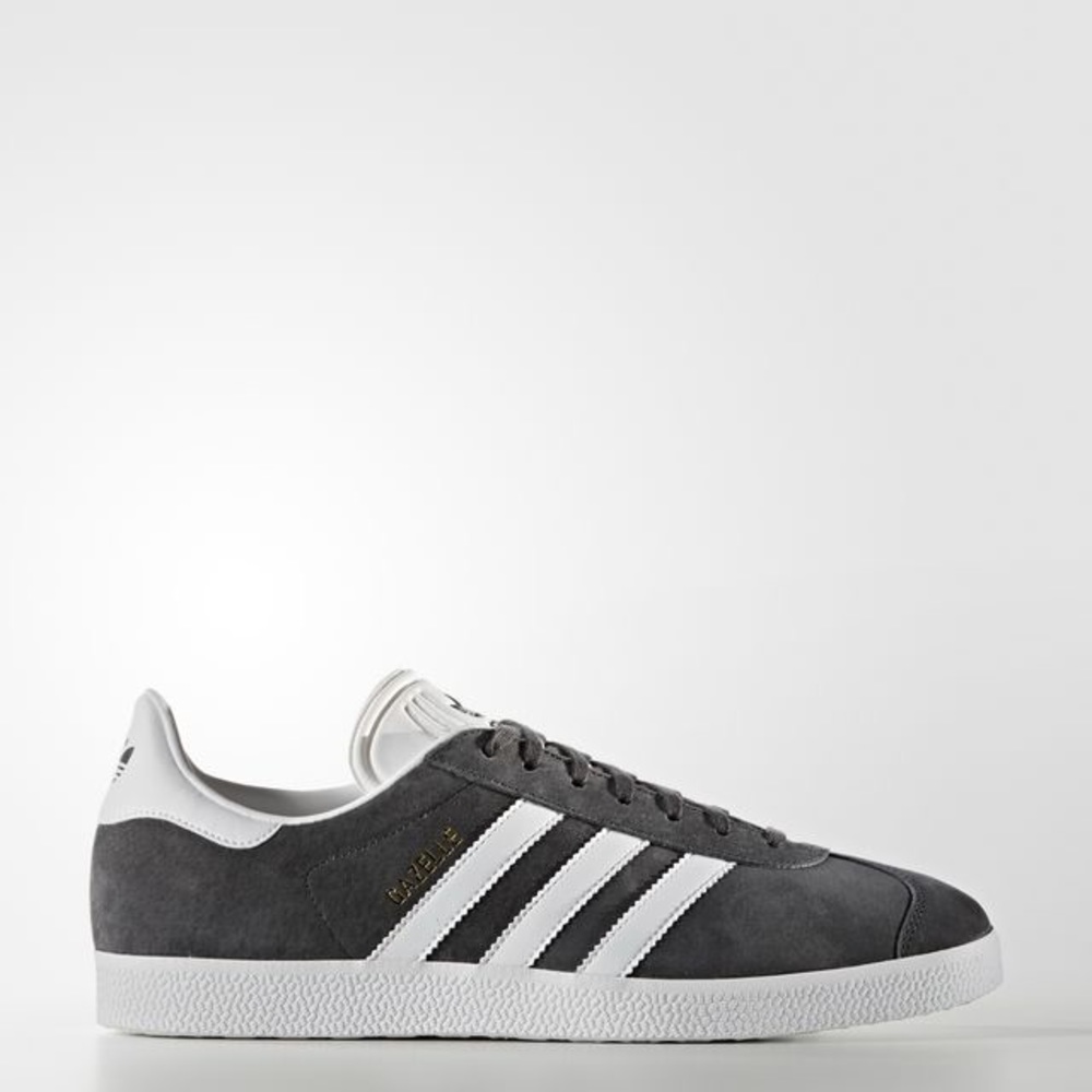 Grey & white suede Adidas Gazelles.