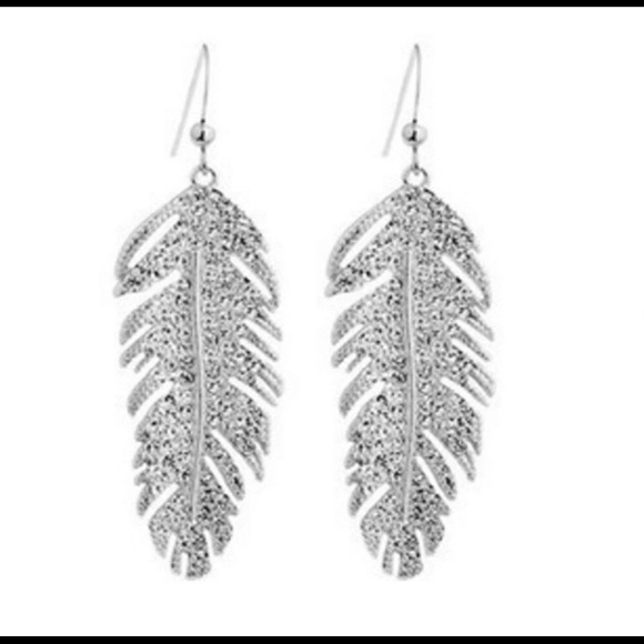 CRYSTAL FEATHER EARRINGS - Picture 1 of 5