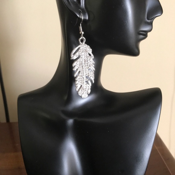 CRYSTAL FEATHER EARRINGS - Picture 2 of 5