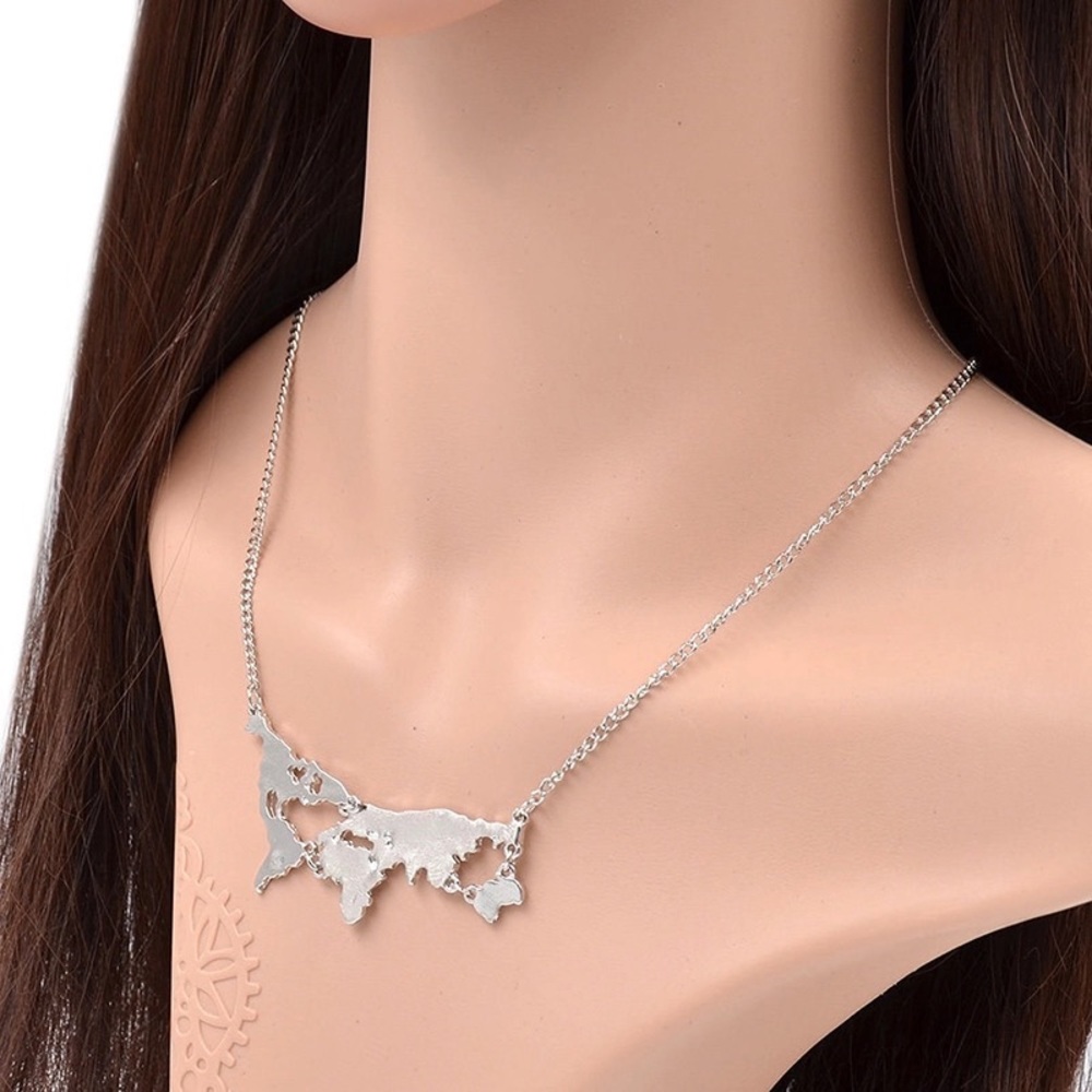 Silver world pendant necklace