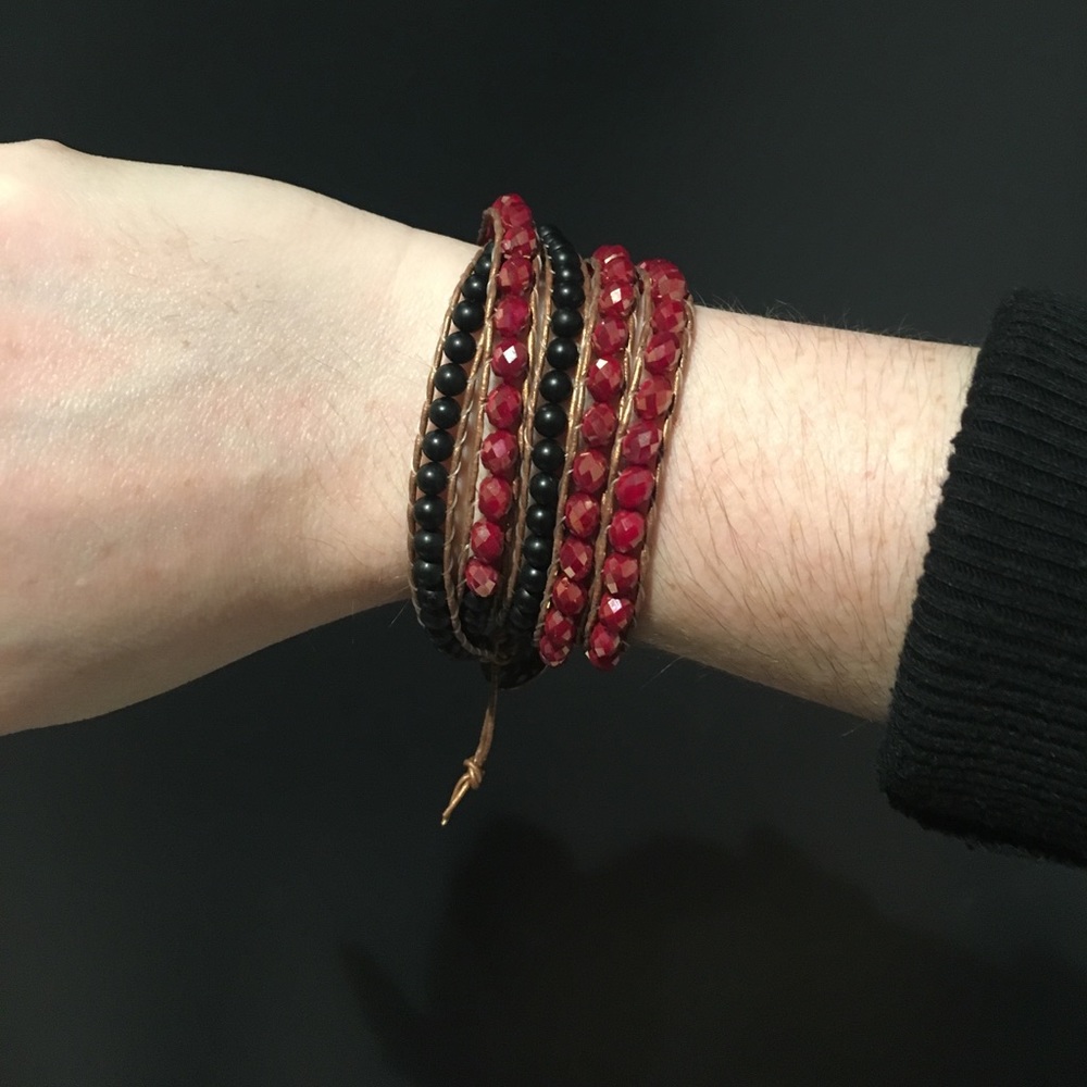 Black and red wrap beaded bracelet
