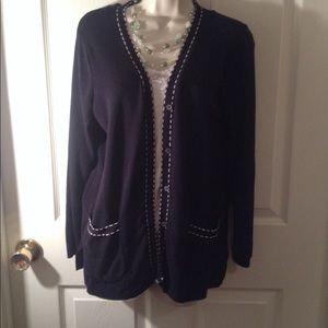 SOLD 😎Liz Claiborne Navy Stitched Cardigan