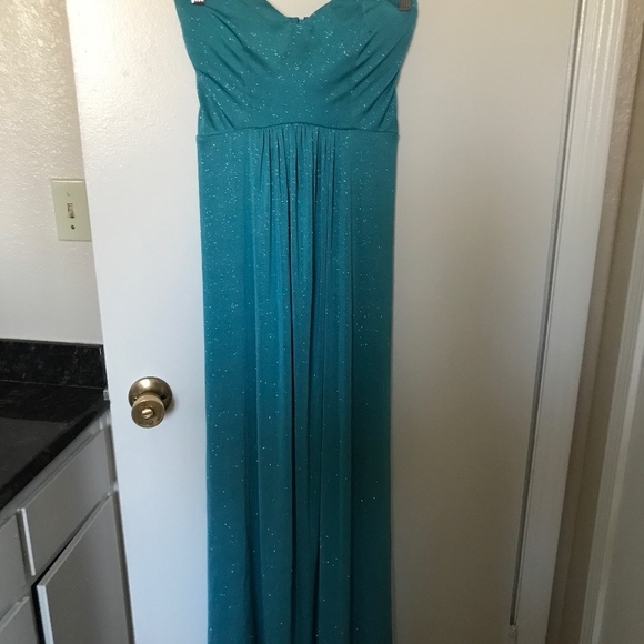 Floor Length Blue Glitter Dress - Picture 2 of 3