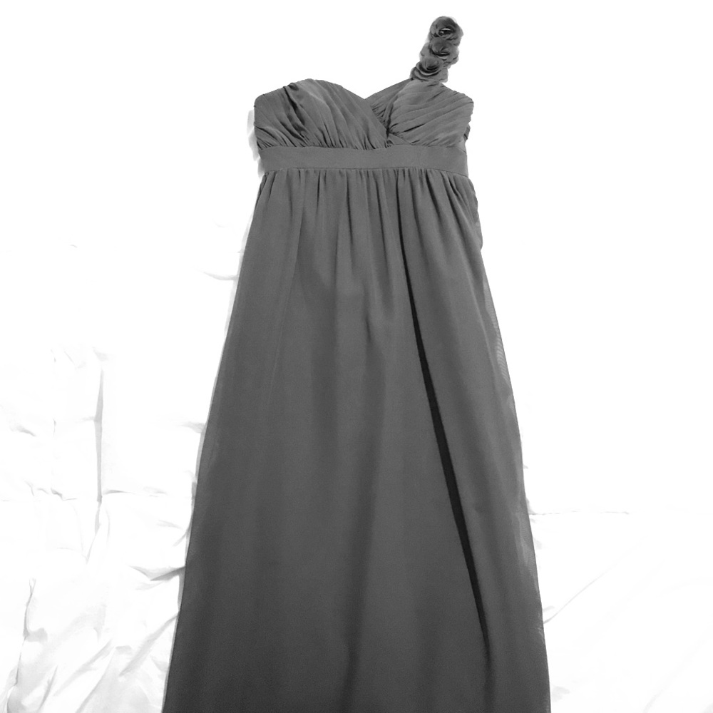 Floor length grey chiffon Alfred Angelo dress