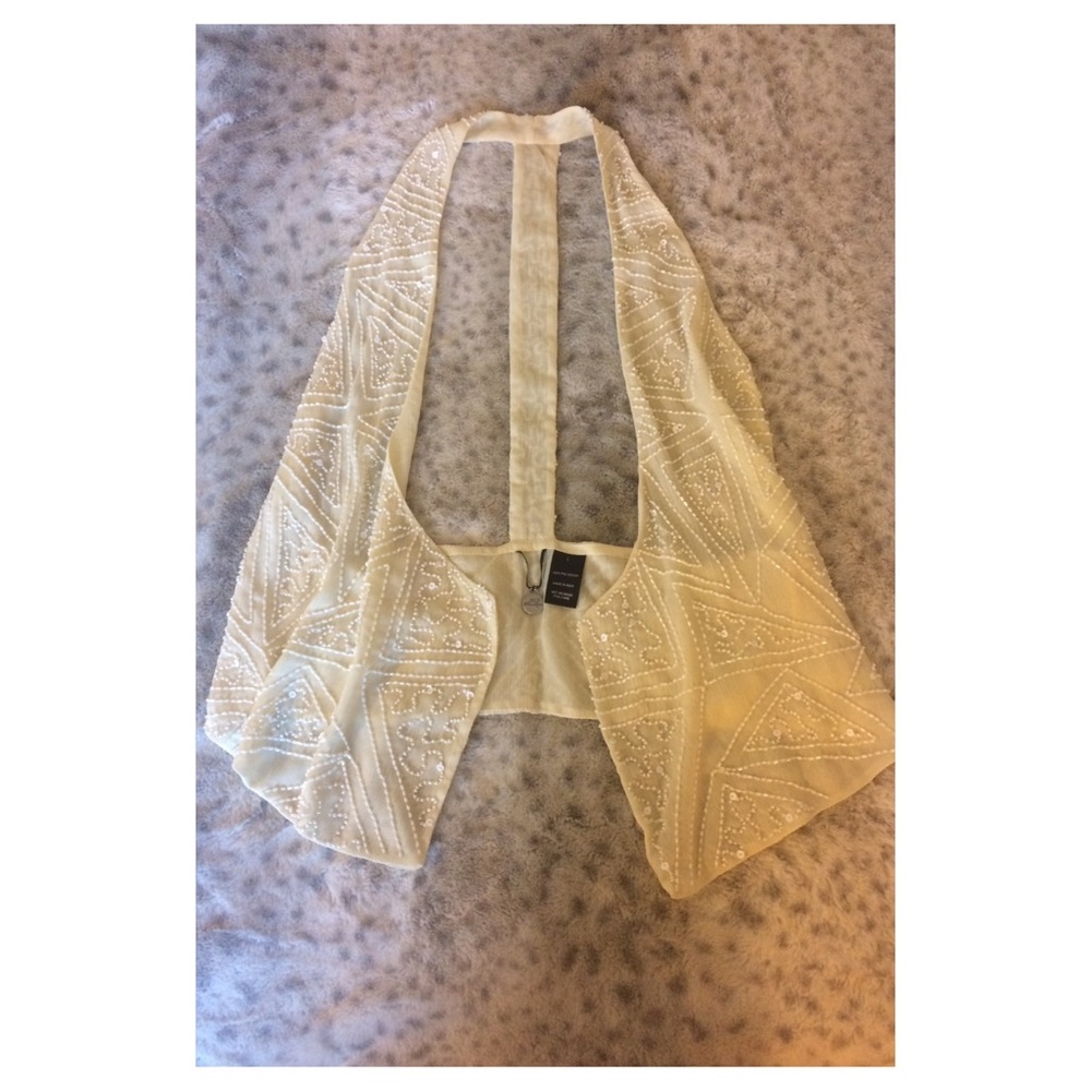 Cream beaded open front vest, NWOT