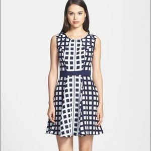 Navy + white fit & flare knee length dress, 22W