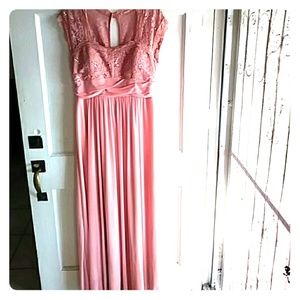 Blush, Pink long evening gown.