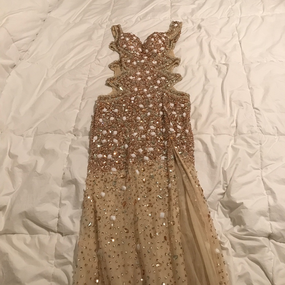 Gorgeous gold prom dress with cut outs