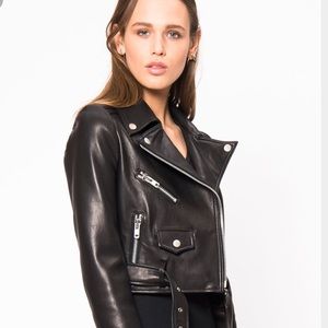 Women's Black Cropped Leather Moto Jacket XL