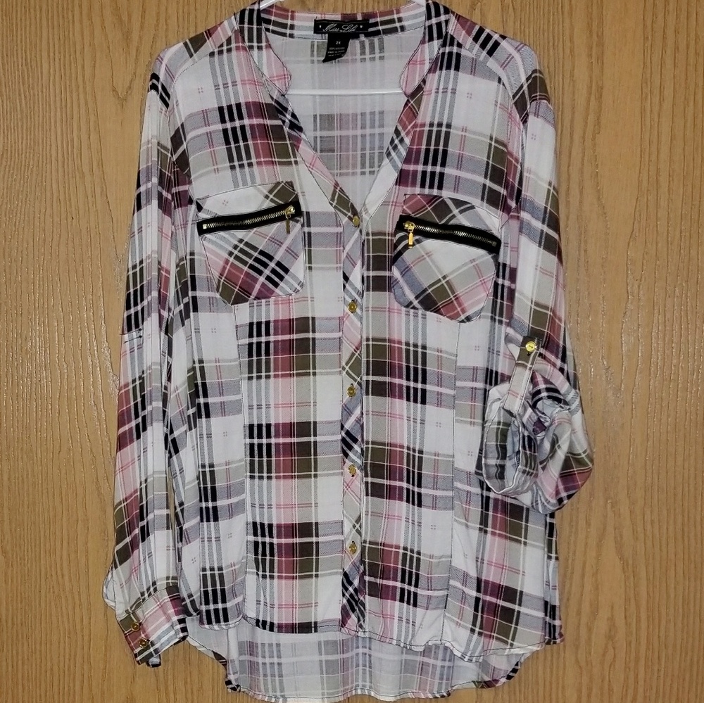 MISS LILI Long Sleeve Hi Lo Flannel Print Shirt