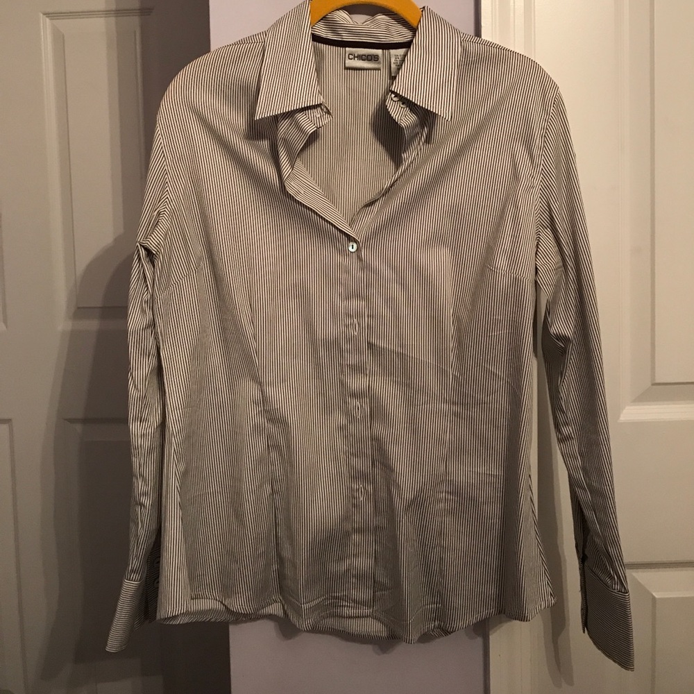 Cream with charcoal striped woven button down