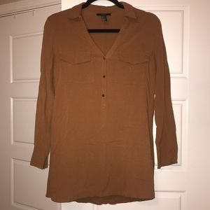 '70s Brown/ Tan Button Up w/ Gold Buttons